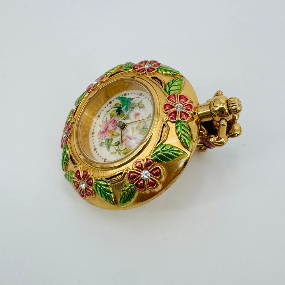 The Franklin Mint Gold & Pink Floral Pendant Hummingbird Watch - Picture 5 of 6